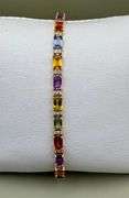14K Yellow Gold Multi Colored Baguette Sapphires and Diamond Tennis Bracelet