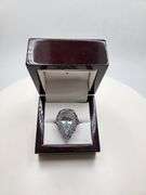 Extremely fine Victorian natural blue topaz and diamonds ring on silver