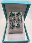 Very high quality hand made emerald and diamonds on silver earrings