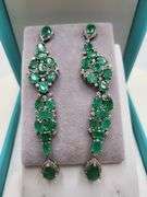 Very high quality hand made emerald and diamonds on silver earrings