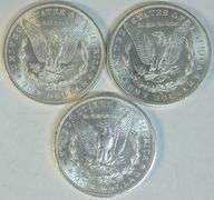 3 Blazing-white Choice BU Morgan Silver Dollars
