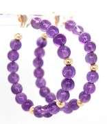 14kt Yellow gold amethyst and gold ball hoop earrings