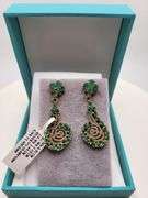 Very high quality hand made emerald and diamonds on silver earrings