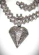 Dazzling Huge 103.5 Gram 18 Kt White Gold Plate Simulated Diamond Chain Pendant Necklace