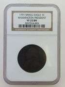 1791 Small Eagle One Cent Washington President, NGC VF25BN