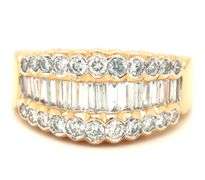 14kt Yellow gold 1.75ctw RBC and Baguette 3 row diamond band