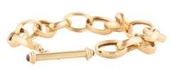Ruby Cabochon Polished Oval Link Toggle Bracelet in 14K