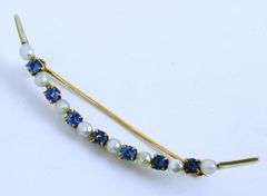 Antique 14K Gold Blue Topaz & Pearls Moon Brooch