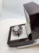 Extremely fine Victorian natural opal in center, diamonds ring on silver