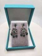 Very high quality hand made emerald and diamonds on silver earrings