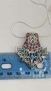 925 Sterling Silver Filigree Design Turquoise And Red Stone Details Necklace