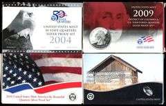4 Different Silver US State Quarter Proof Sets in Box w/COA: 2004, 2009, 2010, & 2015
