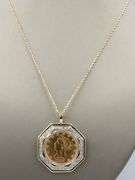 $10 Liberty coin and 1.20ctw diamond bezel Octagon pendant frame on rope chain necklace