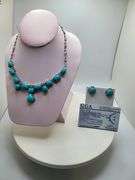 Elegant 61ctw Turquoise & Diamond Necklace Set in Silver – Includes Matching Earrings