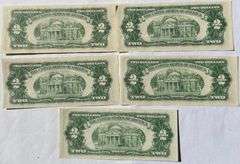 Five Uncirculated 1953 A $2 Red Seal US Notes