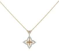 New 0.28ctw Diamond Clover Blossom Frame Two Tone Pendant Necklace in 14K