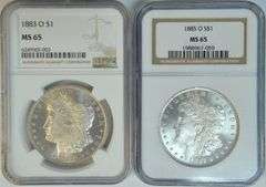 Prooflike 1883-O & 1884-O Morgan Silver Dollars. NGC MS65's