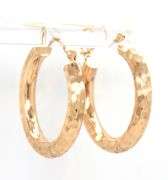 14kt Yellow gold diamond cut florentine hoop earrings