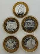 (Lot of 5) Silver Limited Edition Casino Gaming Tokens