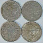 4 Diff High Grade Three Cent Nickel pieces
