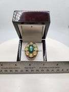 Extremely fine Victorian emerald , opal and diamonds ring on silver