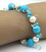 Zoe B. Gypsy turquoise, aquamarine Briolette and pearl bracelet