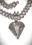 Dazzling Huge 103.5 Gram 18 Kt White Gold Plate Simulated Diamond Chain Pendant Necklace