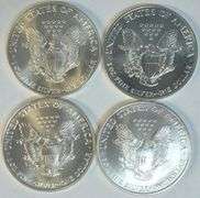 4 Diff. 1986 to 1999 Superb Gem BU better date $1 Silver Eagles