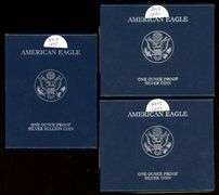 3 Gem Proof $1 Silver Eagles in Box w/CoA