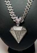 Dazzling Huge 103.5 Gram 18 Kt White Gold Plate Simulated Diamond Chain Pendant Necklace