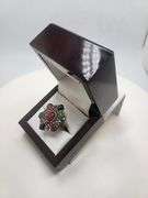 Extremely fine Victorian emerald, ruby, sapphire and diamonds ring on silver