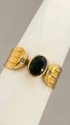 18KT Yellow Gold Center Oval Dark green Gemstone Ring