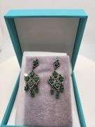 Very high quality hand made emerald and diamonds on silver earrings