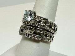 Dazzling 14 Kt Gold Plate 2 Band 1.5 Ct White Ice Blue Lab Simulated Diamond Ring Set