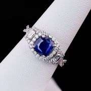18K WHITE GOLD BLUE SAPPHIRE AND DIAMOND RING 2.51 C.T.W., GIA CERTIFIED