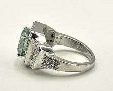 14 K White Gold Plate 3.65 Ct Paraiba Green Fire Moissanite Ring