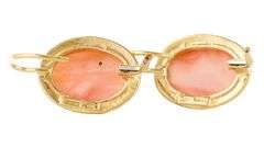 Oval Coral Cabochon Bezel Set Solitaire Leverback Earrings in 18K