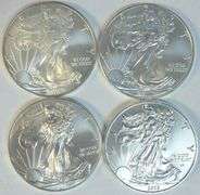 4 Diff. Superb Gem BU $1 Silver Eagles 2010 to 2015