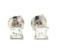 One pair of 18kt white gold 0.48ctw princess cut diamond stud earrings