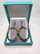Very high quality hand made emerald and diamonds with sapphire on silver earrings