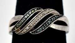 Blue and White Diamond Ring Band in Sterling Silver