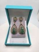 Very high quality hand made emerald and diamonds on silver earrings