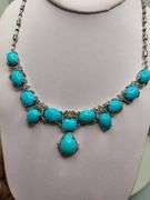 Elegant 61ctw Turquoise & Diamond Necklace Set in Silver – Includes Matching Earrings