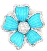 14kt White gold 0.53ctw diamond pave and turquoise flower brooch pendant