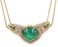 18kt Yellow gold emerald and diamond necklace