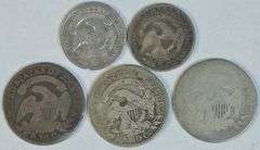 2 Capped Bust Half Dimes & 3 Capped Bust Dimes. All different in circ