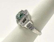 14 K White Gold Plate 3.65 Ct Paraiba Green Fire Moissanite Ring