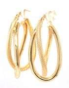 14kt Yellow gold high polish textured double twisted hoop earrings