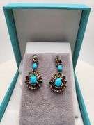 Extremely fine Victorian turquoise and diamonds with sapphire earrings