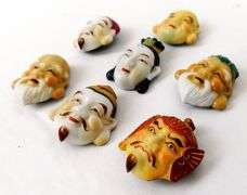 Vintage Japanese Porcelain Buttons, 7 Gods of Fortune